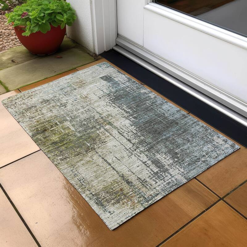 Machine Washable Indoor/ Outdoor Chantille Abstract Ombre Rug - Sage - 1'8" x 2'6"