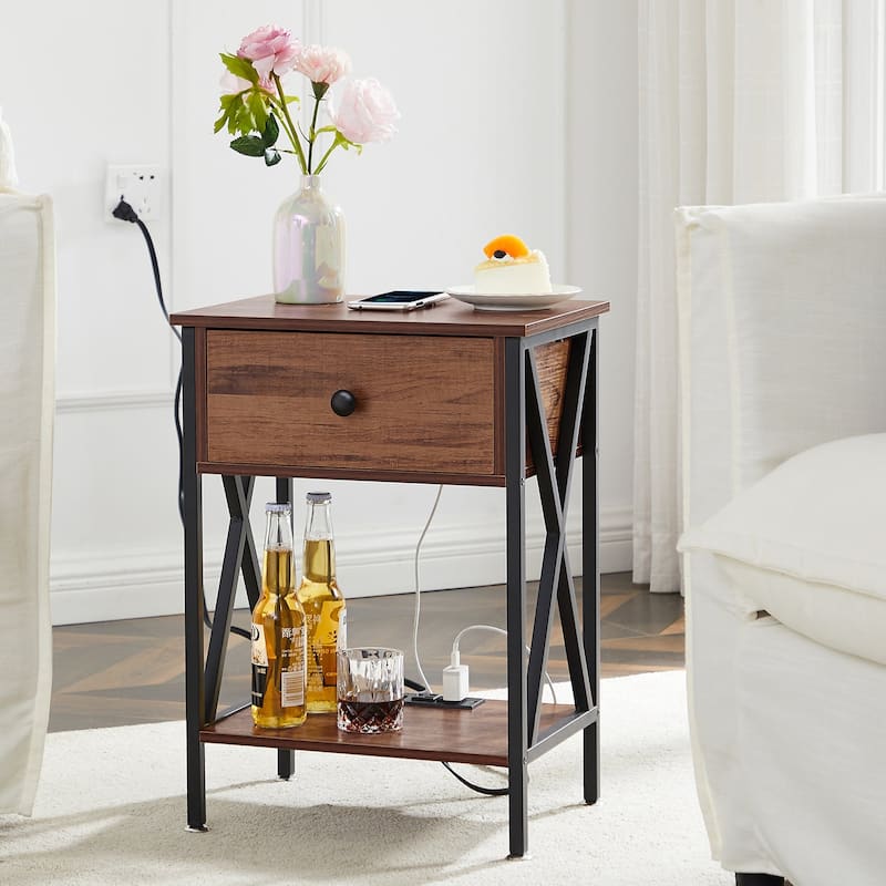 VECELO Modern Nightstand 1-Drawer with Storage Shelf, End Table/Side Table