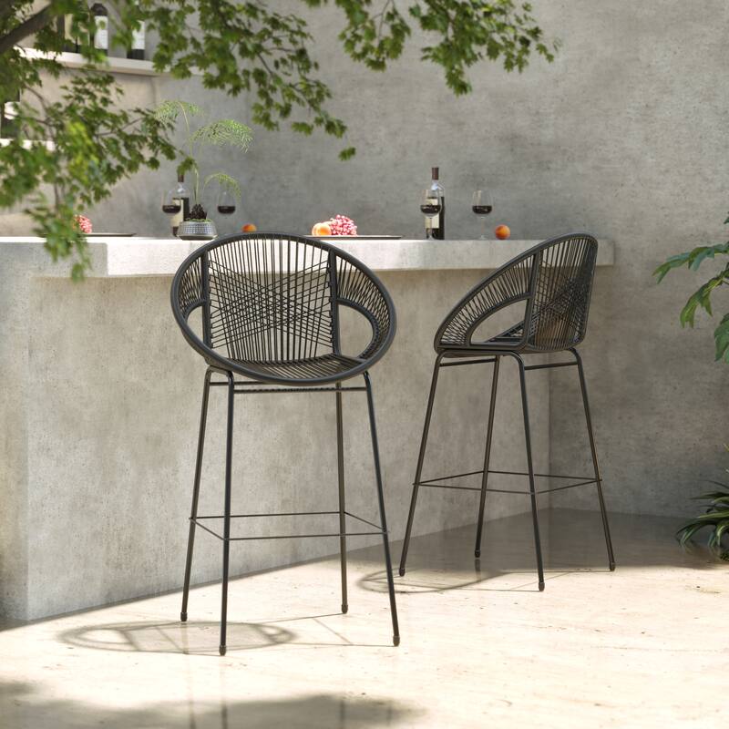 Christopher Knight Home - Ferrara Stylish and Durable Outdoor Wicker Barstools, Set of 2 - Black