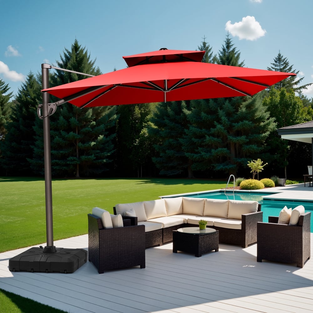 Outdoor 9 x 11 ft Double Top Patio Cantilever Umbrella with Base