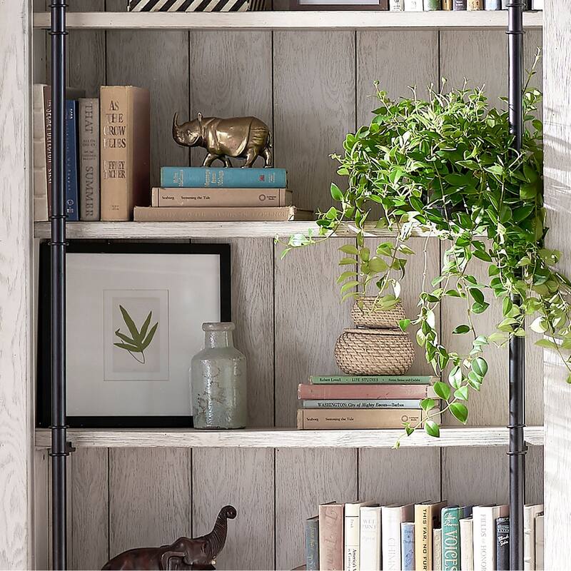 Avondale 8' Tall Bookcase Wall With Ladder, Storage Organizer, Display Shelf for Office, Brown - 120"W x 94"H x 15"D