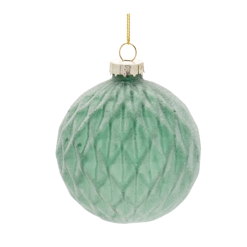 Green Glass Frosted Textured Ball Ornaments Set of 12 Holiday Decor - 3” x 3” x 3.5” (L x W x H)