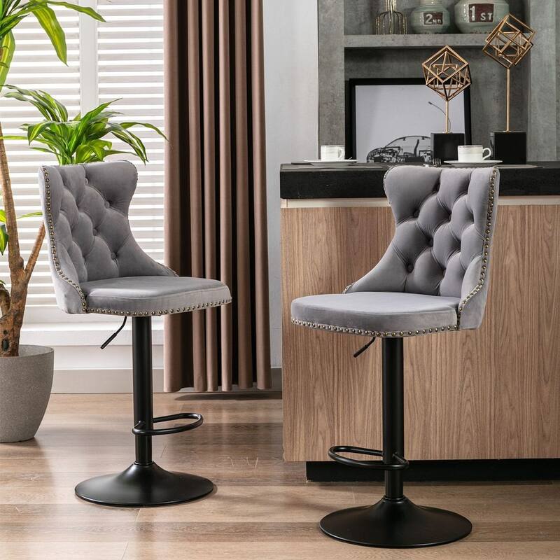 Bar stools with Backs Luxurious Velvet Swivel - Adjustable Height, Set of 2