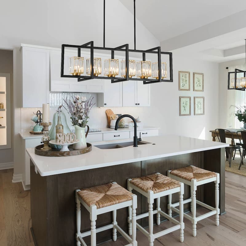 6-Light Modern Industrial Linear Crystal Kitchen Island Pendant Light - 43.3"