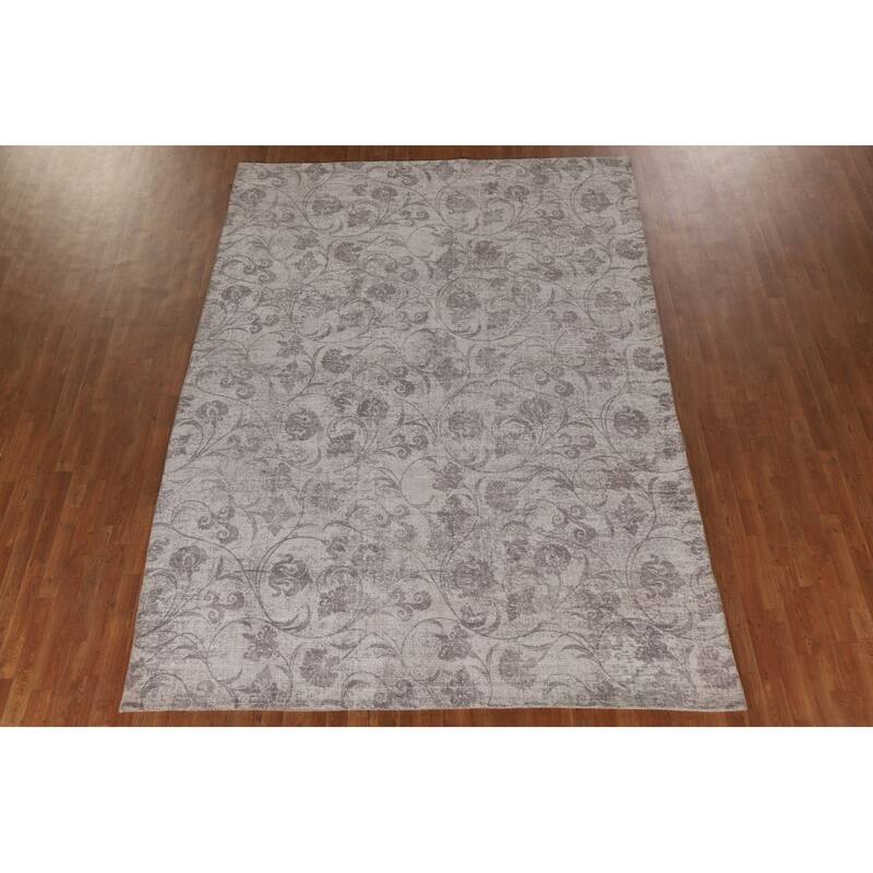 All-Over Floral Modern Oriental Area Rug Hand-Knotted Wool Carpet - 7'11"x 11'4"