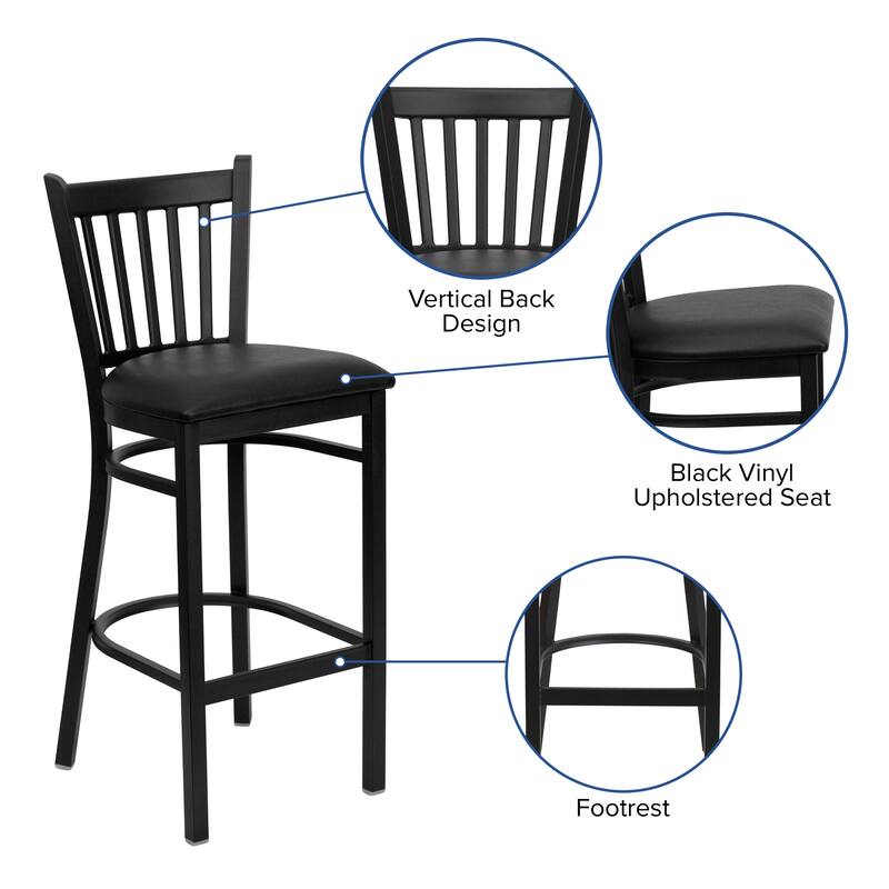 Vertical Back Metal Restaurant Barstool - 16.75"W x 18.75"D x 42"H - 16.75"W x 18.75"D x 42"H