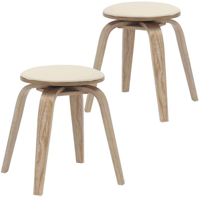 Pelya Minimalist Modern Round Counter Stool with Leather Seat & Poplar Wood Frame 360° Swivel Kitchen Bar Stool