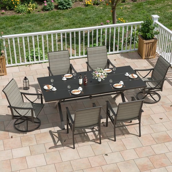 slide 2 of 29, Kullavik Textilene Outdoor Dining Set, Patio Dining Set with Single Chairs, Swivel Chairs and Large Table 2 Swivel Chairs+4 Single Chairs