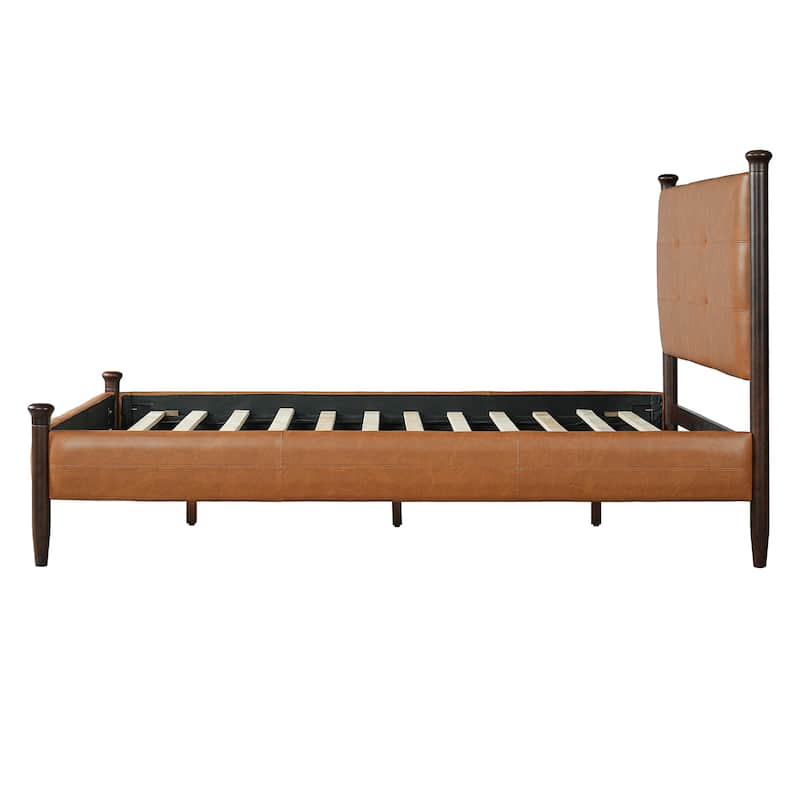 Christopher Knight Home - Sagemont PU Leather Upholstered Platform Bed with Tufted Headboard & Solid Wood Legs