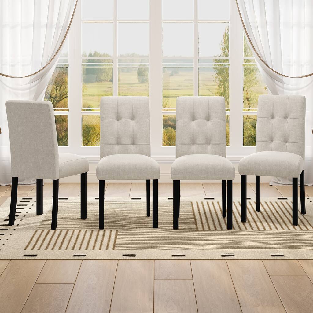 4 Piece Tufted Dining Chair, Kitchen Table Chairs with Rubber Wood Legs, Upholstered Accent Chair for Dining Room