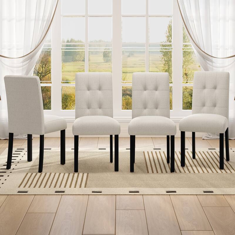 Modern Accent Chair Beige Recaption Chair Set of 4 Armless Chair Kitchen Chair Dining Chair with Wood Legs