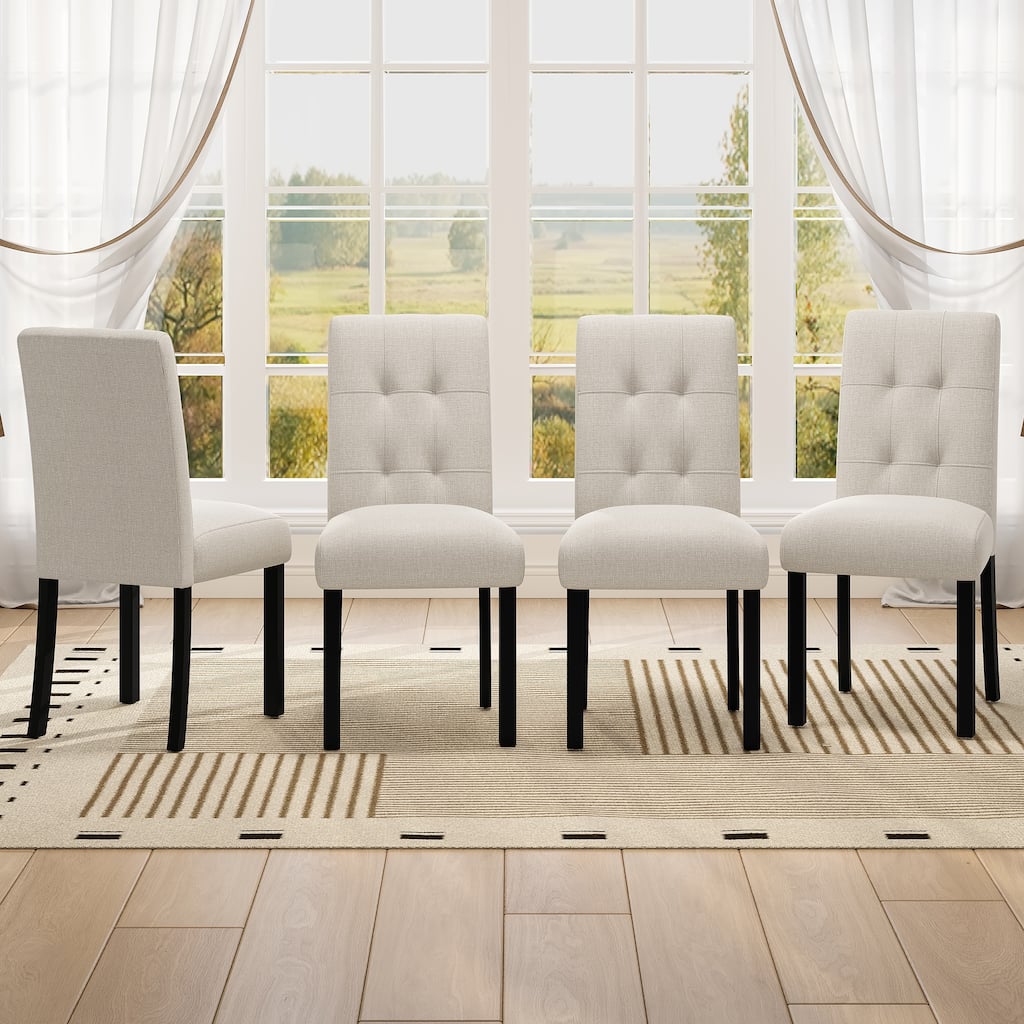 Roomfitters 4-Piece Modern Tufted Dining Chairs, Linen Upholstered Accent Chairs with High Back, Solid Wood Legs