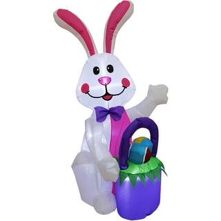 Fraser Hill Farm 4-Ft. Tall Bunny Rabbit with Easter Basket, Outdoor/Indoor Blow Up Spring Inflatable with Lights - 4 ft.