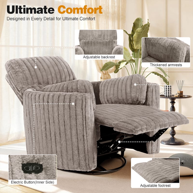Rossetta Swivel Rocking Glider Power Recliner Chair with 24" Wide Seat & Type-C & USB Ports