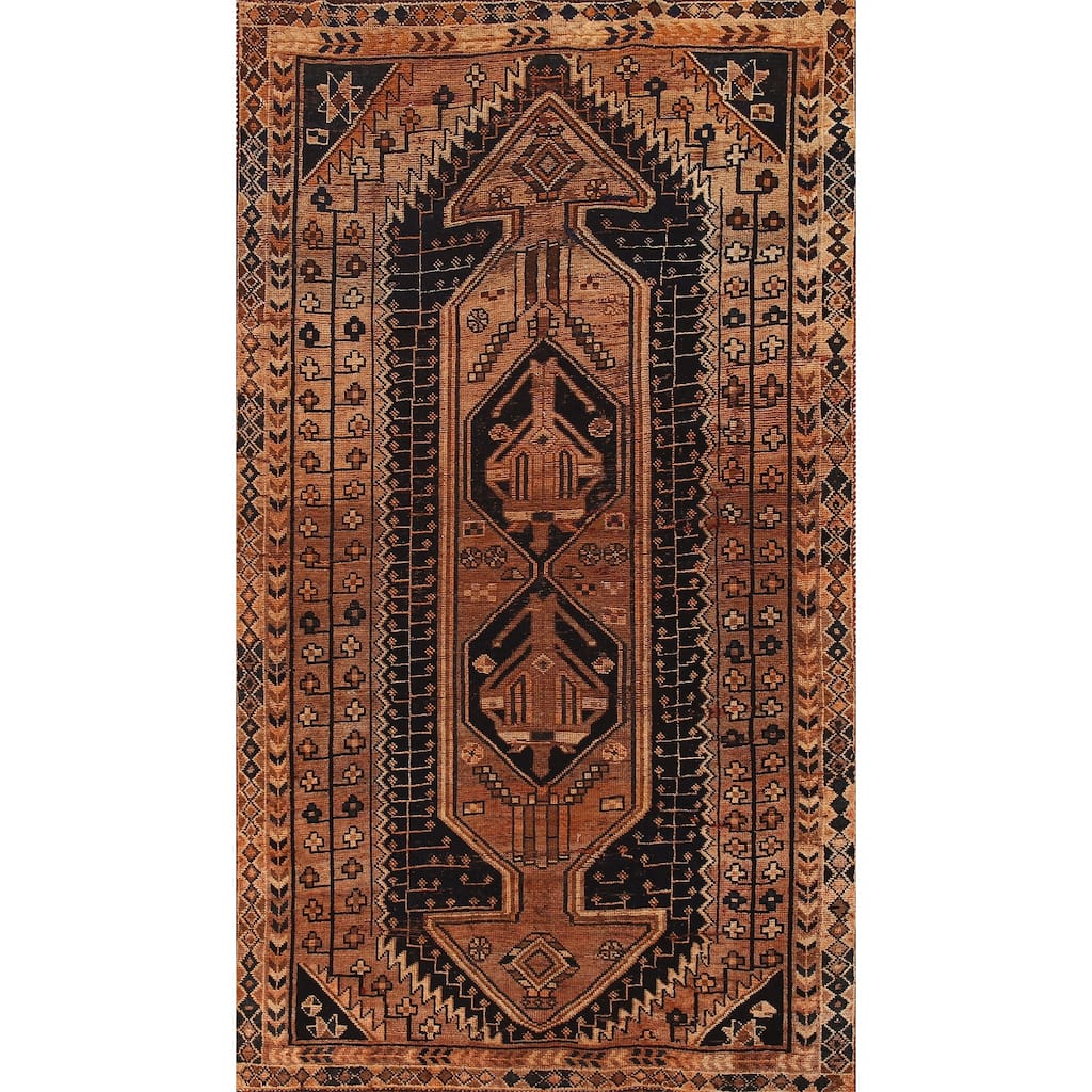 Tribal Geometric Lori Persian Vintage Rug Hand-Knotted Wool Carpet - 4'9"x 8'11"