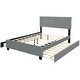 preview thumbnail 23 of 43, Upholstered Bed Queen Size Platform Bed with Sleek Chevron Headboard, Pullout Trundle Bed and 2 Drawers, Flannel