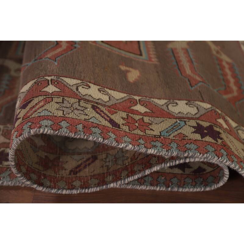 Hand Knotted Oriental 100% Wool Carpet Traditional Tribal Brown Ardebil Runner Rug - 10' 3'' X 4' 3''