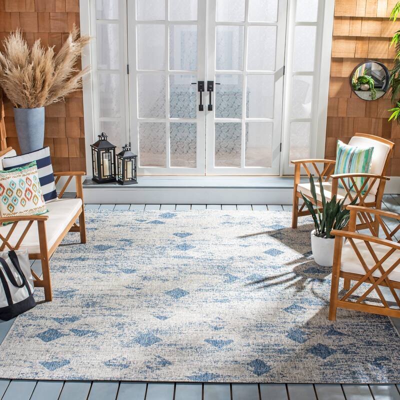 SAFAVIEH Courtyard Rucsanda Indoor/ Outdoor Waterproof Patio Backyard Rug - 9' x 12' - Grey/Navy