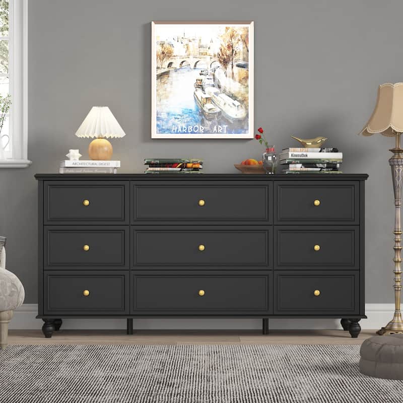 63"W Wood Dresser Bedroom Storage Drawer Organizer Closet 9 Drawer