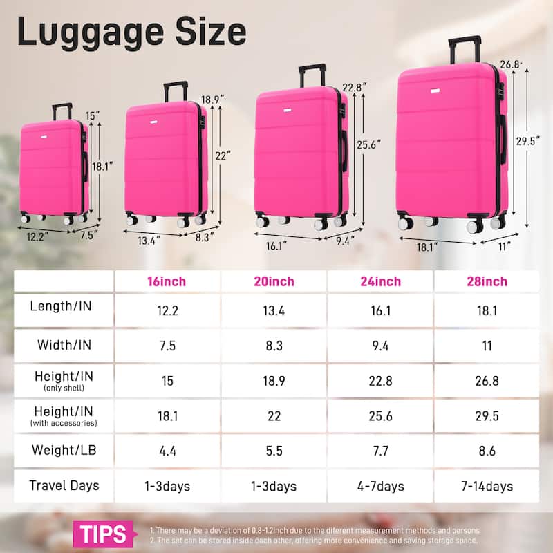 Hardshell Luggage Sets 4 pcs + Bag Spinner Suitcase with TSA Lock Lightweight-16IN 20IN 24IN 28IN Luggages