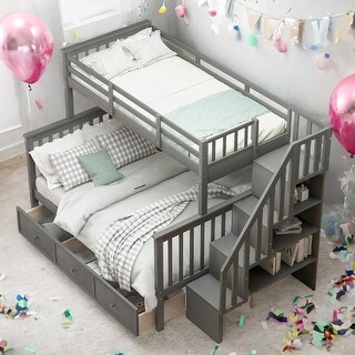 Functional & Stylish Stairway Bunk Bed - Twin Over Full with Drawer Storage, Solid Pine Construction, and Easy Assembly