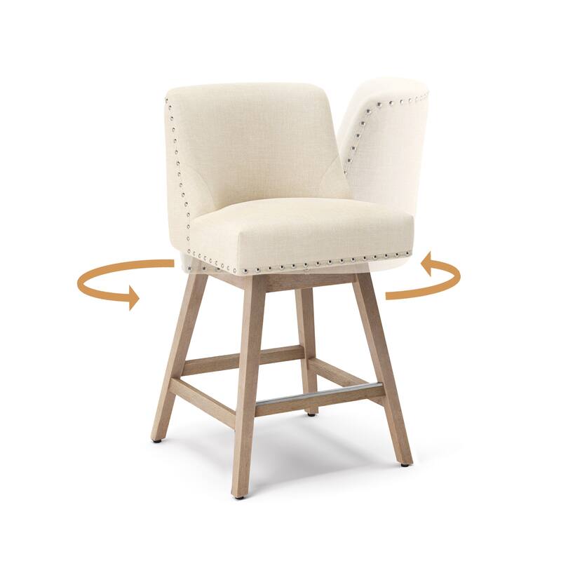 Modern 26 in. H Counter Height Bar Stools Upholstered 360 Free Swivel Counter Stools with Nailhead Trim