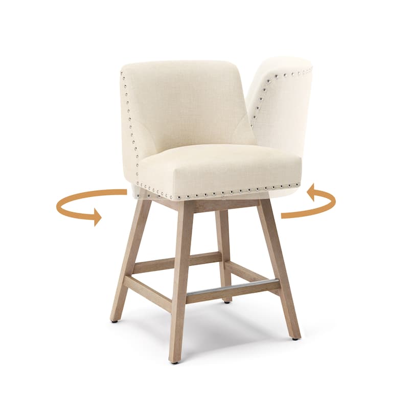 26 in. Counter Height Upholstered Wood Frame Swivel Bar Stool with Farbic Seat Set of 2 - 19.6"D x 19.6"W x 37"H