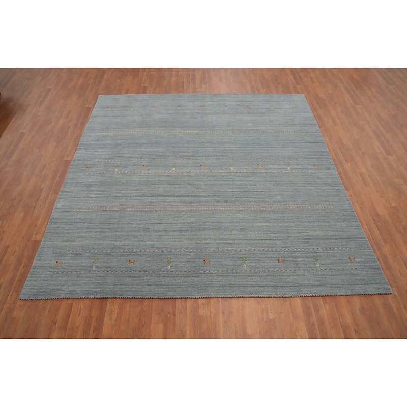 Hand Knotted Oriental 100% Wool Carpet Tribal Animal Pictorial Greys & Charcoal Gabbeh Area Rug - 9' 1'' X 9' 1''