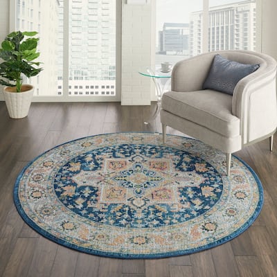 Porch & Den Grimmett Vintage Blue/Multicolor Persian Area Rug