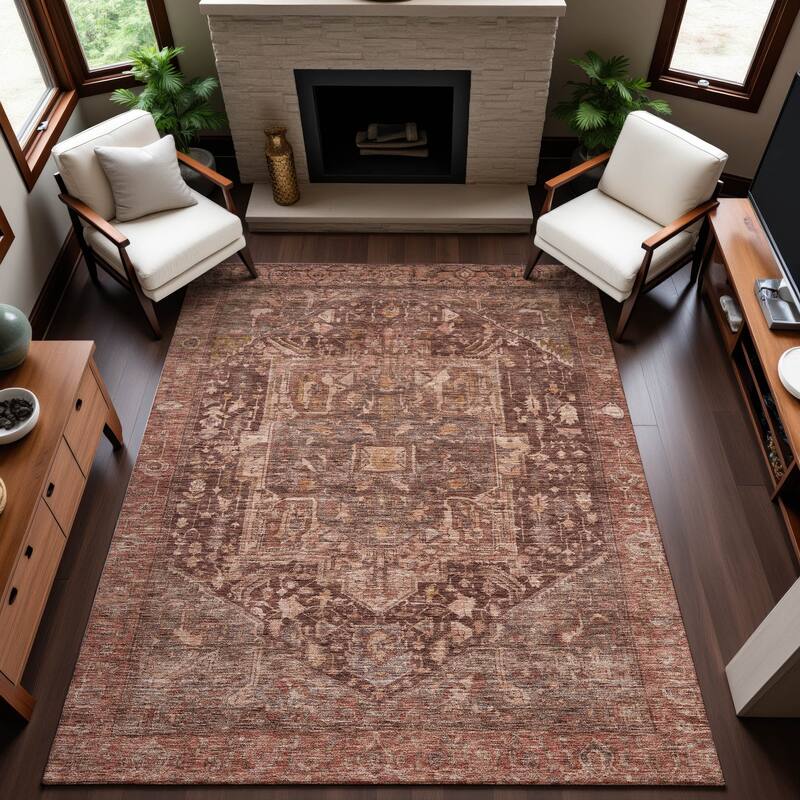 Premium Washable Super Soft Vintage Traditional Mayfield Rug - Burgundy - 5' x 7'6"