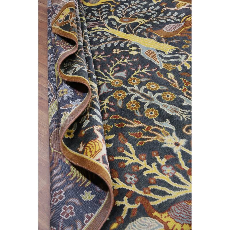 Hand Knotted Oriental 100% Wool Carpet Traditional All-Over Navy Blue & Blues Ziegler Area Rug - 9' 10'' X 7' 9''