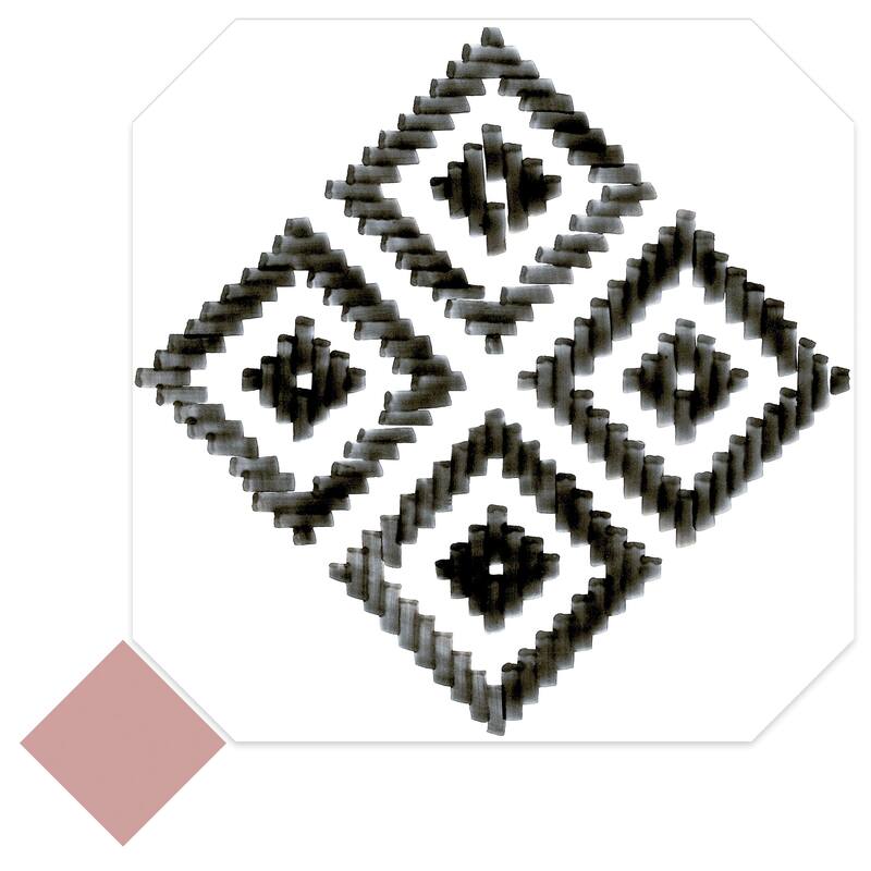 Merola Tile Vaudeville Octagon Deco Sombra with Taco Pink 7-7/8" x 7-7/8" Porcelain Floor and Wall Tile