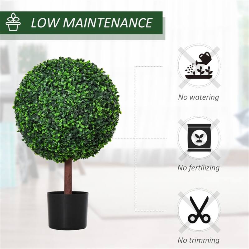 Set of 2 Artificial Boxwood Trees Realistic Low Maintenance with Sturdy Nursery Pots for Home Office and Outdoor Decor