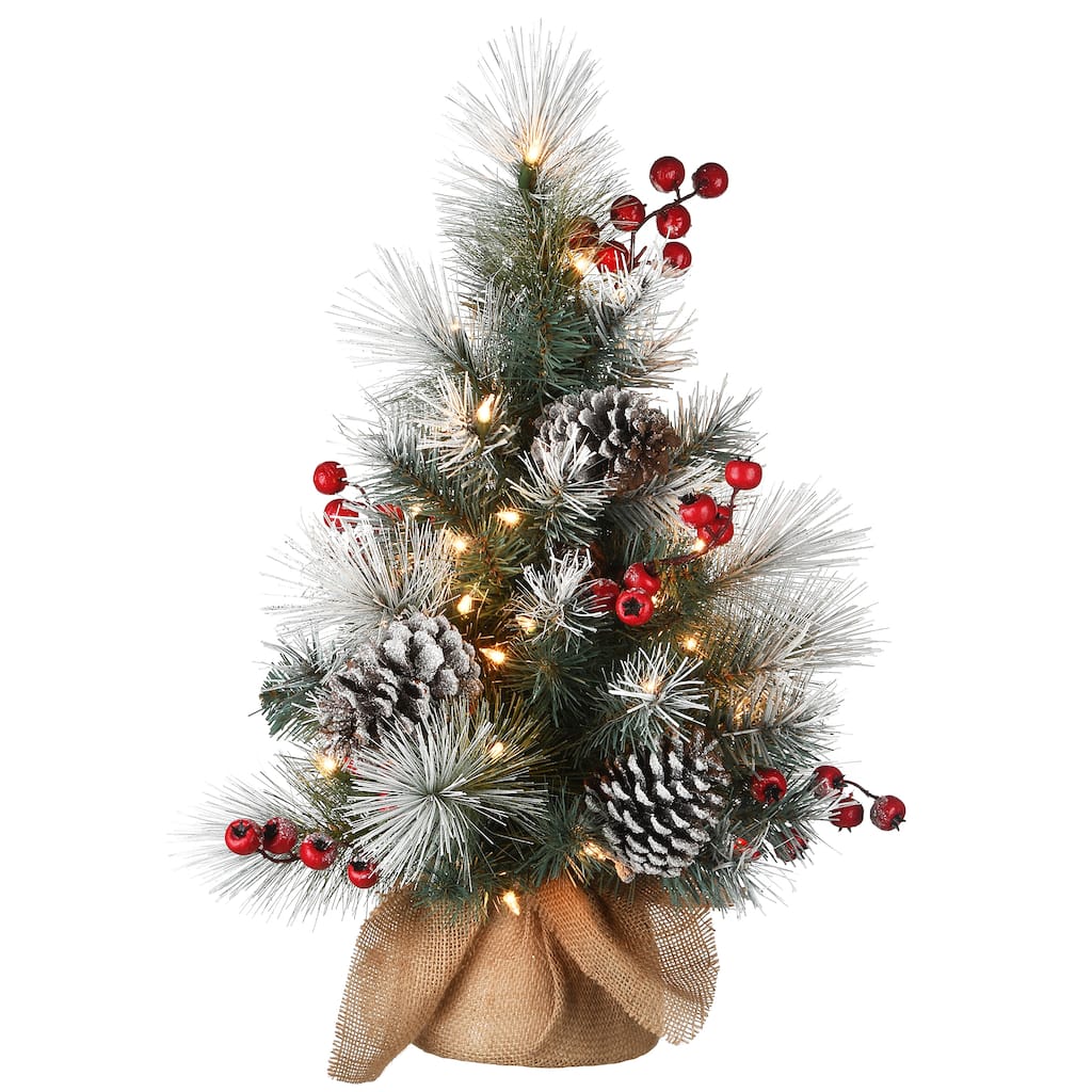 National Tree Company 2 ft. Snowy Glacier Pine Tree with Battery Operated LED Lights - 2 Foot