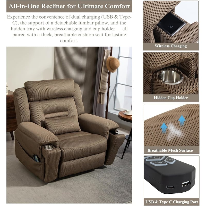 50'' Oversized Dual Motor Power Recliner Lift Chair with Massage and Heat，Mesh Fabric