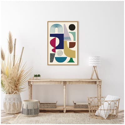 Kate and Laurel Sylvie MCM Retro Abstract Pattern Rainbow Framed Canvas by Rachel Lee