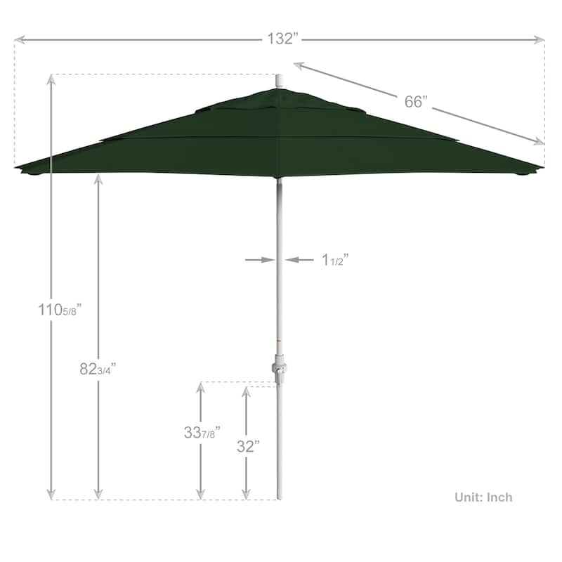 California Umbrella 11' Golden State Series Patio Umbrella White Aluminum Frame Crank Lift Collar Tilt Pacifica Pacific Blue