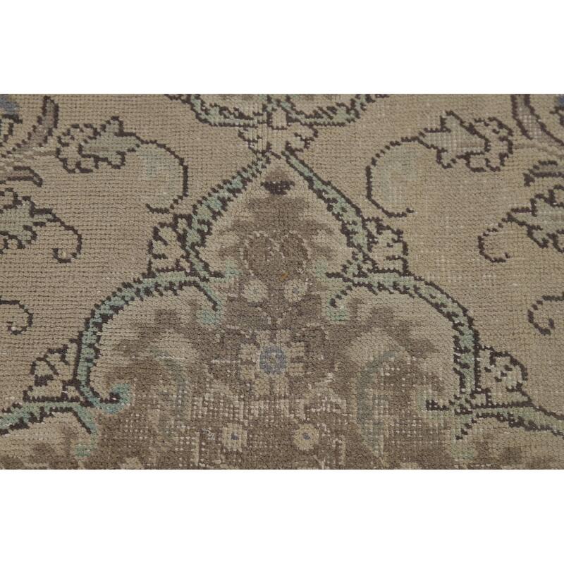 Distressed Tabriz Vintage Persian Rug Hand-Knotted Beige Wool Carpet - 9'6" x 12'8"