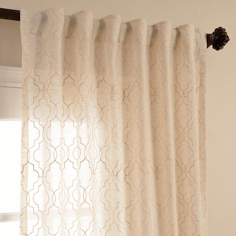 Exclusive Fabrics Saida Embroidered Faux Linen Sheer Curtain (1 Panel)