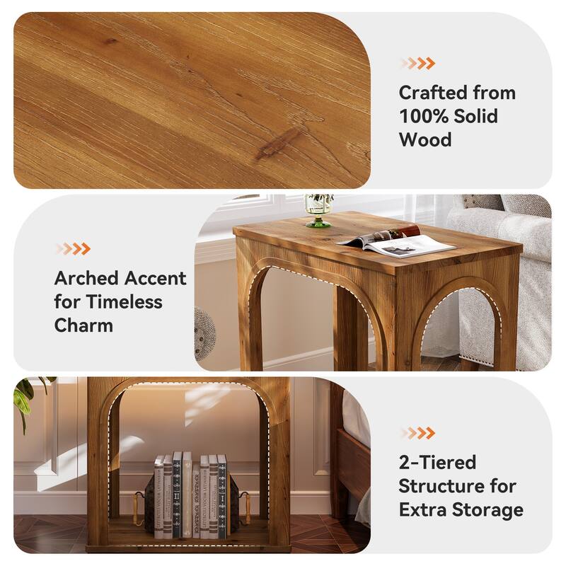 25" Solid Wood End Table with Bottom Shelf