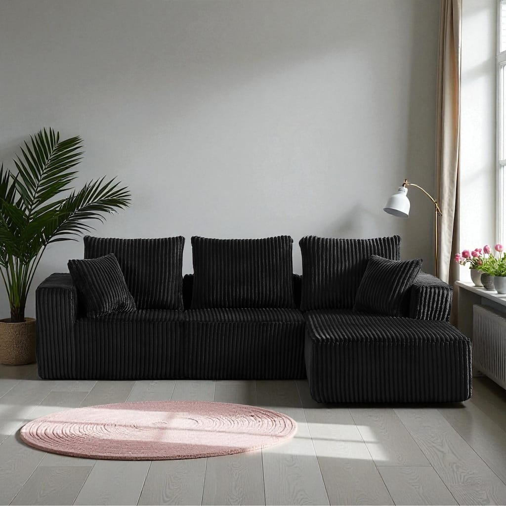 103" Modular Corduroy Sectional Sofa, Deep Seat Cloud Couch, Upholstered 4-Seater Sofa for Living Room, No Assembly Required