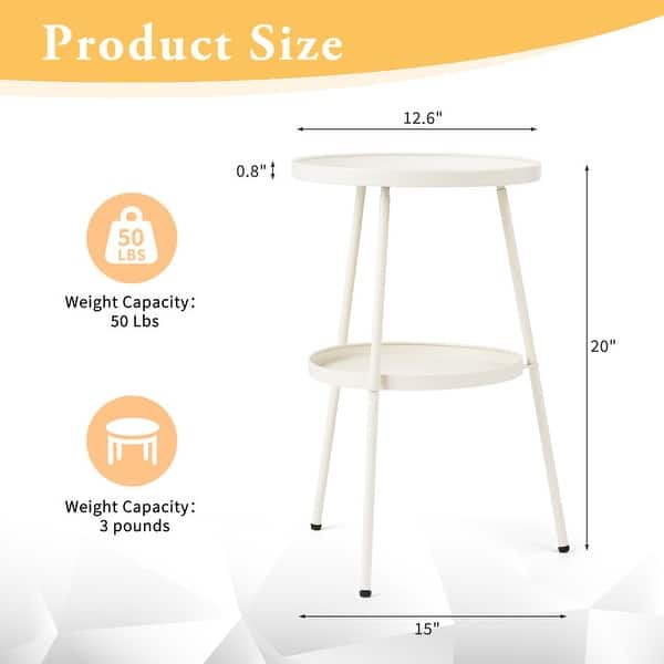 dimension image slide 1 of 3, 2 Tier Round Patio Small Side Table, Metal Coffee Table for Indoor Outdoor