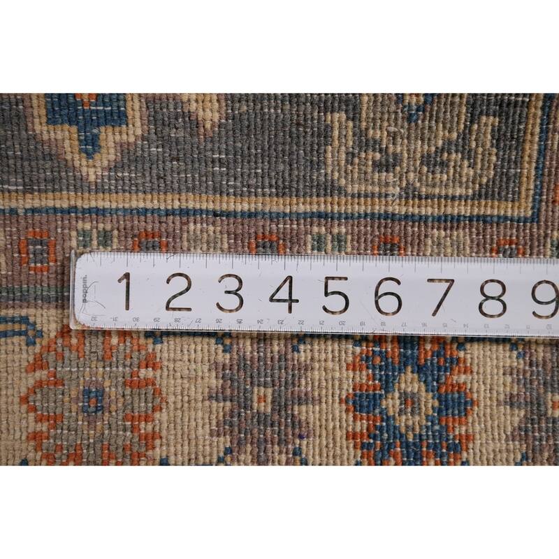 Gray Geometric Kazak Accent Rug Handmade Oriental Wool Carpet - 2'7" x 4'1"