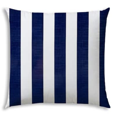 HomeRoots 17" X 17" Navy Blue And White Blown Seam Striped Lumbar Indoor Outdoor Pillow - 14