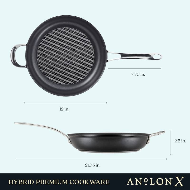 Anolon X Hybrid Nonstick Induction Frying Pan With Helper Handle, 12-Inch, Charcoal Gray