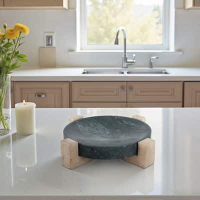 Marble Stone Decorative Tray Geometric Base Sleek Glam Modern - 12" x 12" x 3"