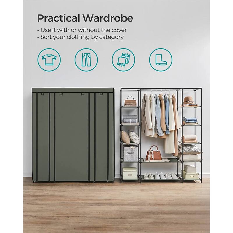 59" Freestanding Clothes Storage Wardrobe with Shelves and Rod Non-Woven Fabric Closet Organizer - 59" x 17.7" x 69"