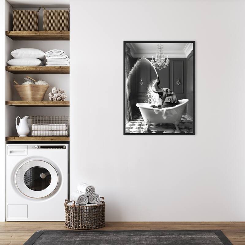 Splish Splash Safari Elephant by Niky Rahner Framed Canvas Wall Art