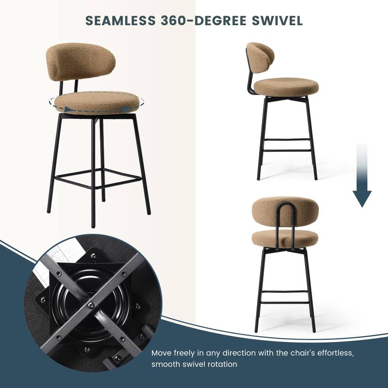 Bayville 27 Inch Faux Shearling Fabric Upholstered Swivel Counter Stool (Set of 2)