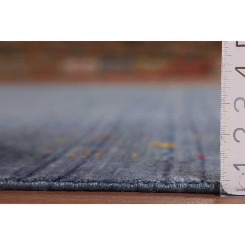 Tribal Blue Gabbeh Area Rug Handmade Silk Carpet - 7'11"x 9'8"